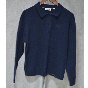 Lacoste Navy Wool Knit Long Sleeve Polo Sweater 38